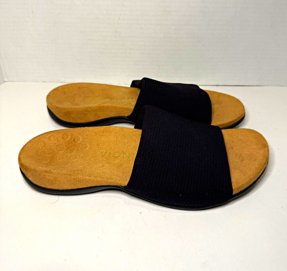 Vionic Evie Knit Slide Sandals Black Women’s Size 8 Comfort Support